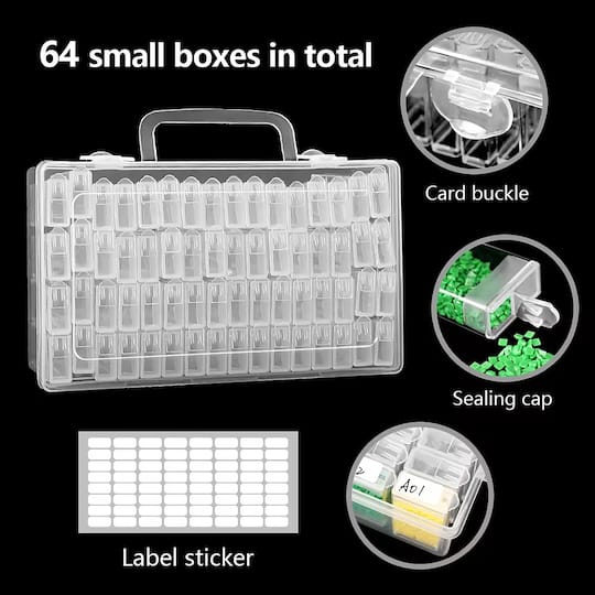Sparkly Selections Clear Diamond Painting Storage Container with 64 Bottles